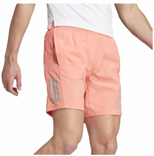 adidas Men's Own The Run Shorts, Coral Fusion/Reflective Silver, Large 5 inches