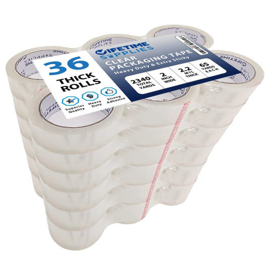 Lifetime Supplies 36 ROLLS Clear Premium Packing Tape, 65 YARDS, 2.2 mil, Heavy Duty Packaging Tape for Shipping, Moving, Sealing