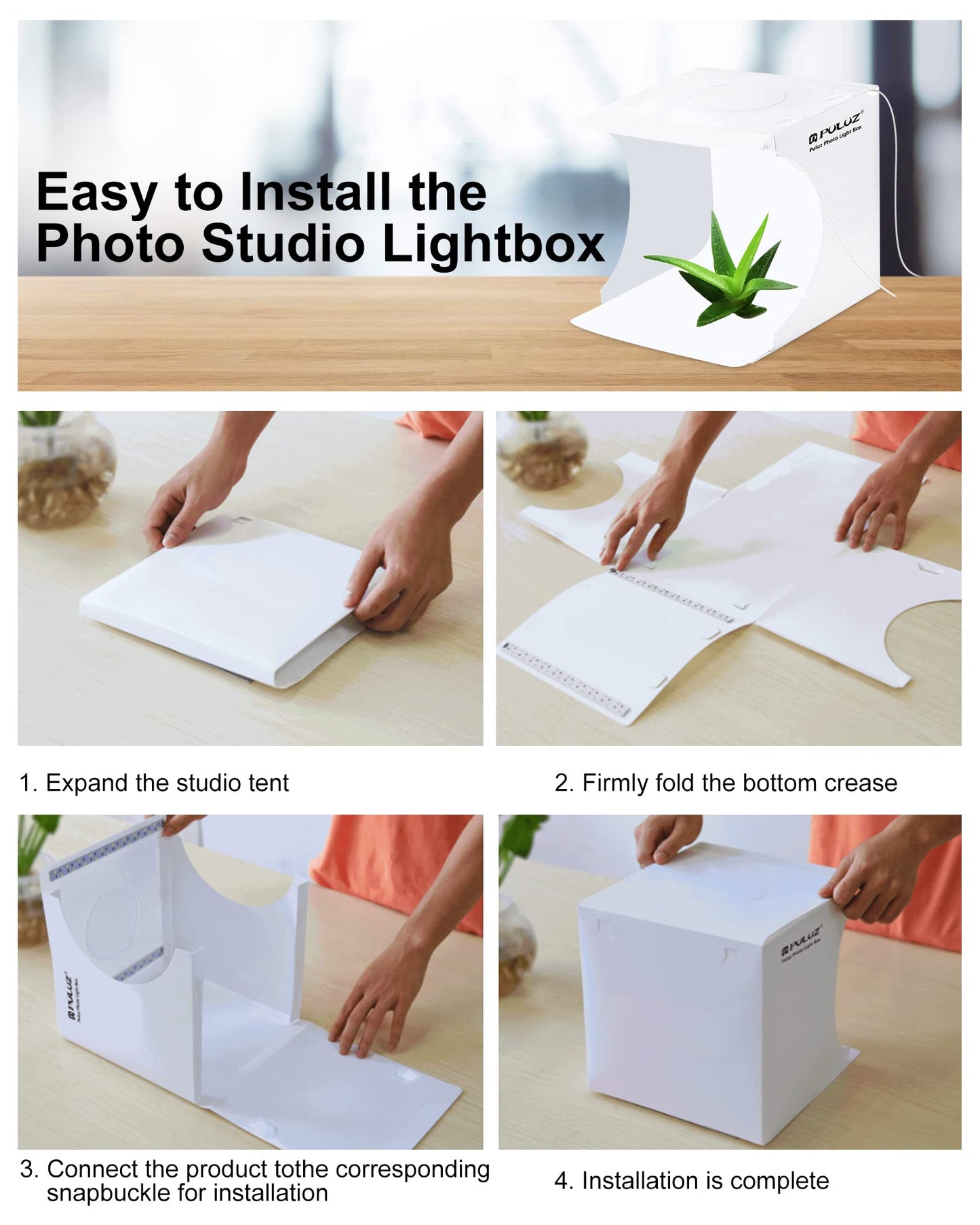 Photo Studio Box with LED Light, PULUZ 20cm Mini Portable Photography Lighting Tent Kit, White Foldable Shooting Softbox with 2x20 Lights + 6 Backdrops for Product Display