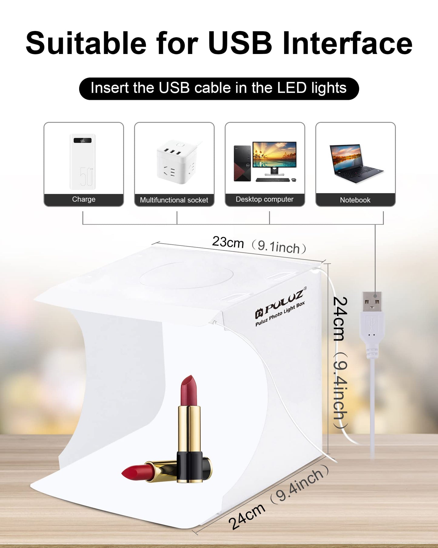 Photo Studio Box with LED Light, PULUZ 20cm Mini Portable Photography Lighting Tent Kit, White Foldable Shooting Softbox with 2x20 Lights + 6 Backdrops for Product Display