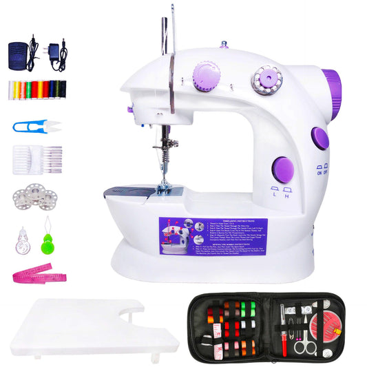 Mini Portable Sewing Machine with Kit, Extension Table, Foot Pedal, 2-Speed & Dual Switches – Perfect for Beginners & Kids
