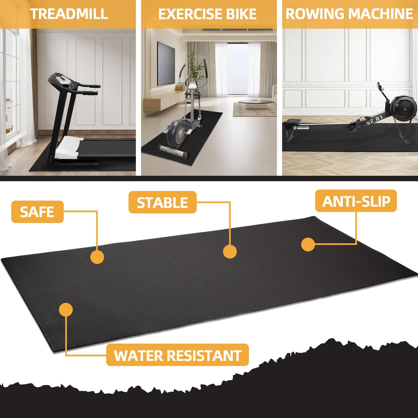 Signature Fitness High Density Home Gym Treadmill Exercise Bike Equipment Mat, 1/4" Thick, 30" x 60" (2.5 x 5FT)
