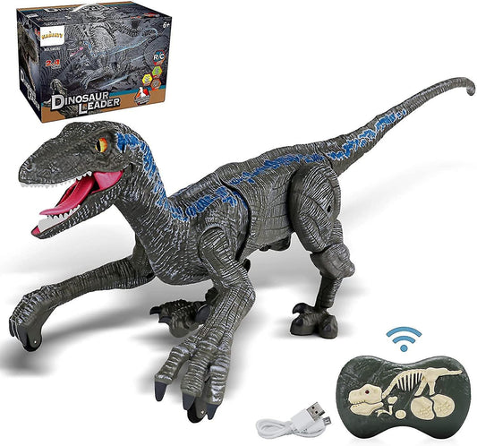 Remote Control Dinosaur Toys for Kids, RC Velociraptor Robot Toys 2.4Ghz Walking Large Electronic Pet Robo Dino with Lights and Roaring Sound for Boys Girls
