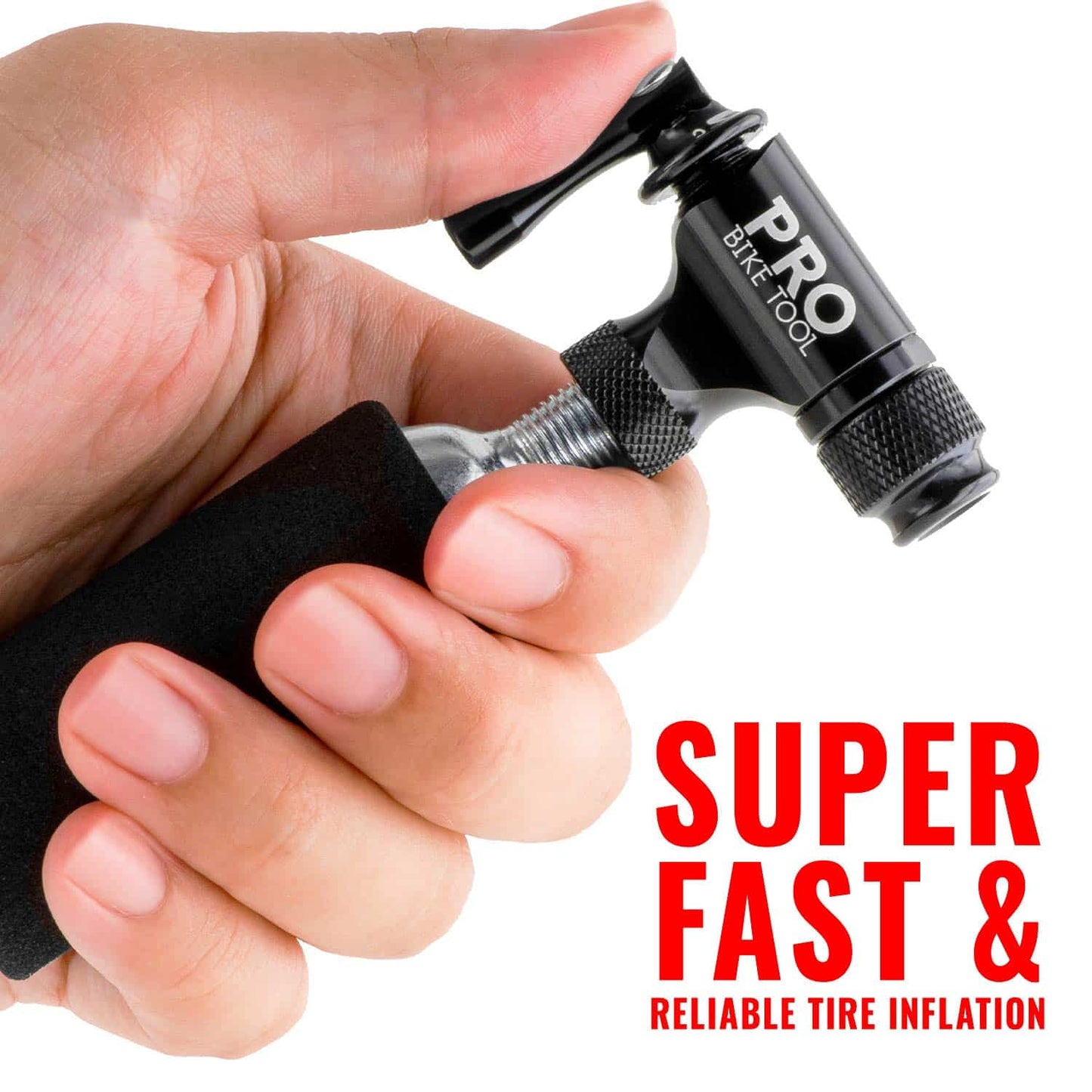 PRO BIKE TOOL CO2 Inflator for Bike Tires - Quick & Easy - Presta and Schrader Valve Compatible - Bicycle Tire Pump for Road and Mountain Bikes - Insulated Sleeve - No CO2 Cartridges Included