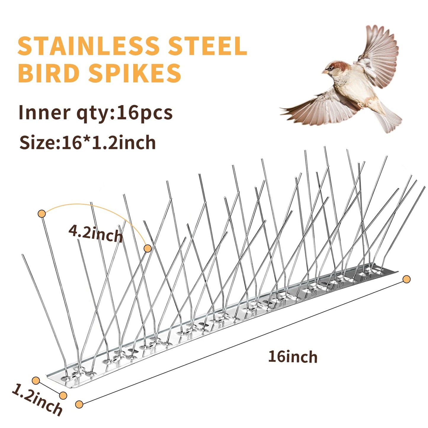 Morsland Anti Bird Spikes, Stainless Steel Bird Deterrent Devices 21 Feet 40 Strips (16 Pack Uninstalled)