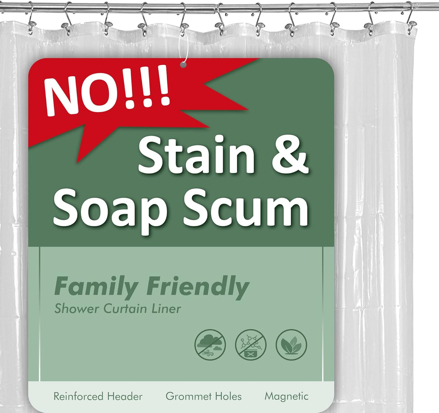 Plastic Shower Liner Clear - Premium PEVA Shower Curtain Liner with Rustproof Grommets and 3 Magnets, Waterproof Cute Lightweight Standard Size Shower Curtains for Bathroom - Clear