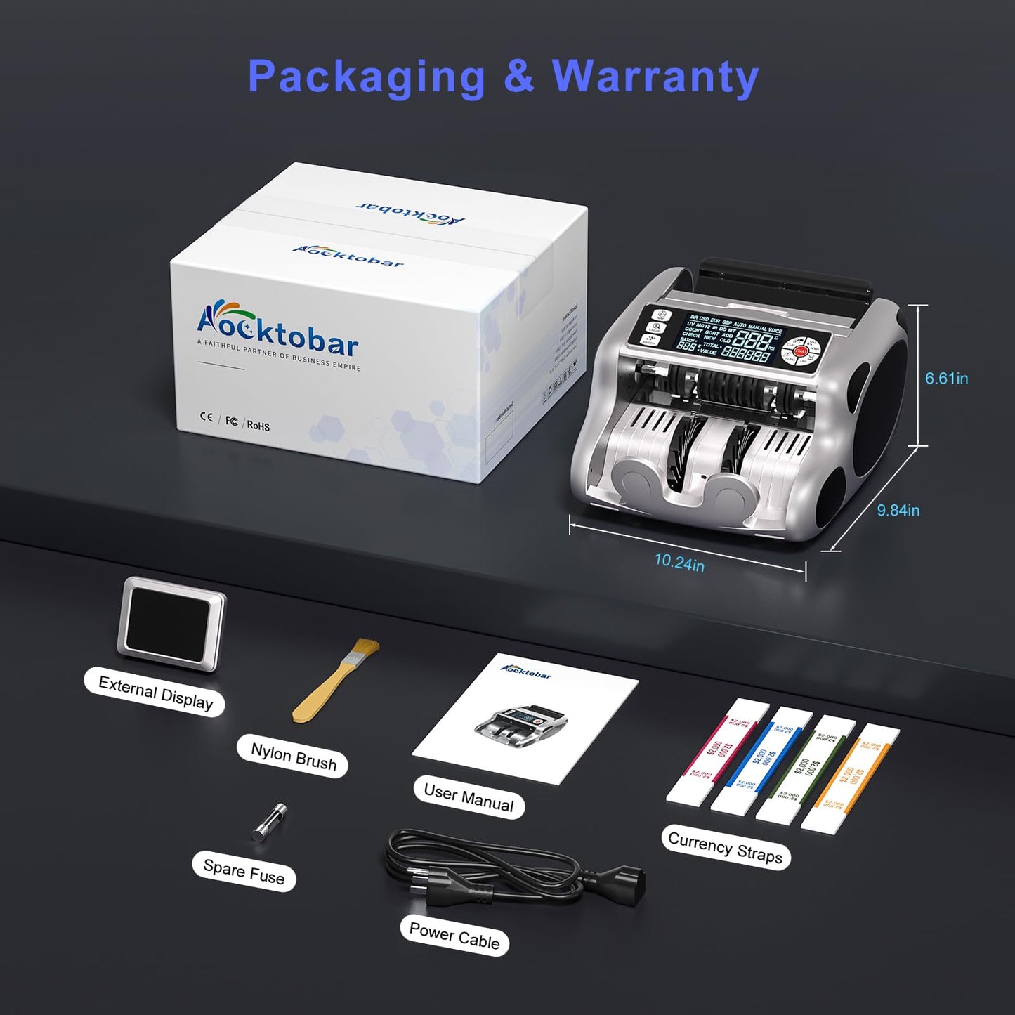 Money Counter Machine, Value Count, Dollar, Euro UV/MG/IR/DD Cash Counterfeit Detection Bill Counter with LCD Display, Add and Batch Modes, Cash Counter Machine 5-Year Warranty
