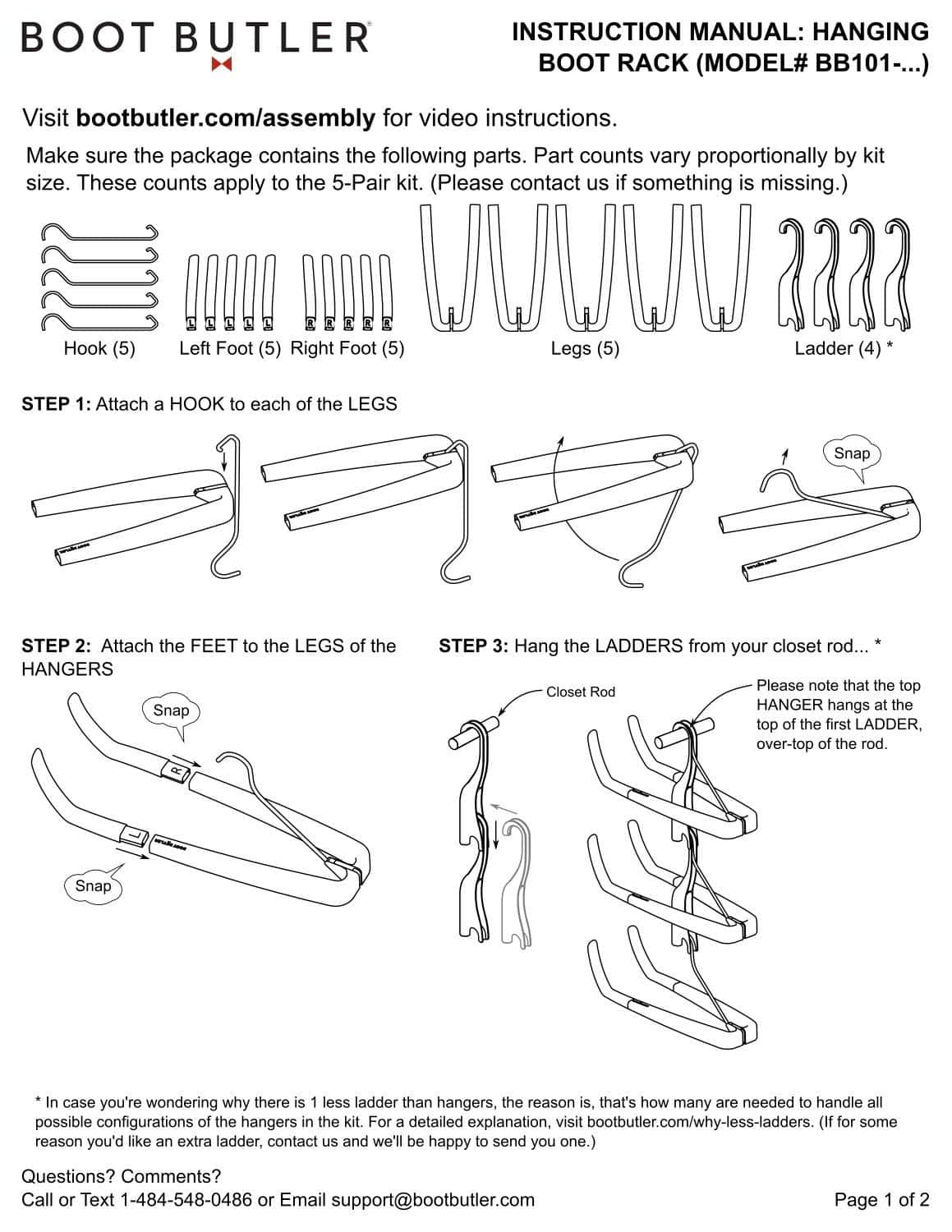 Boot Butler Boot Rack 5-Pair Boot Hanger Boot Organizer & Boot Shaper/Tree