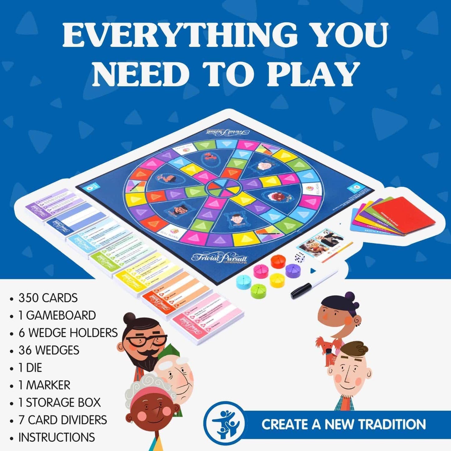 Joy for All Games - Trivial Pursuit Generations - Generational Trivia - Create Personalized Questions - Bigger Easy-to-Read Cards - Fun Multigenerational Trivia Game