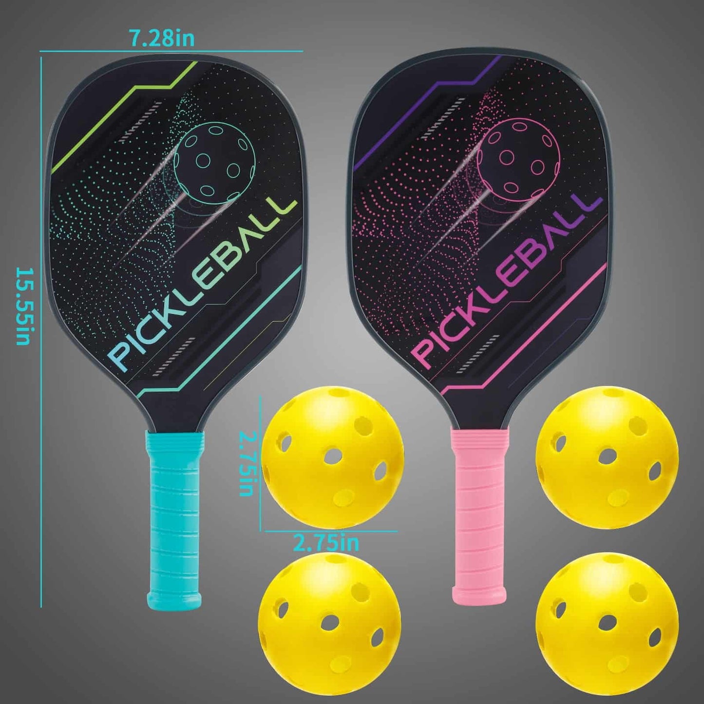 Pickleball Paddles Pickleball Set of 2 Paddles, 4 Indoor Outdoor Pickleball Ball