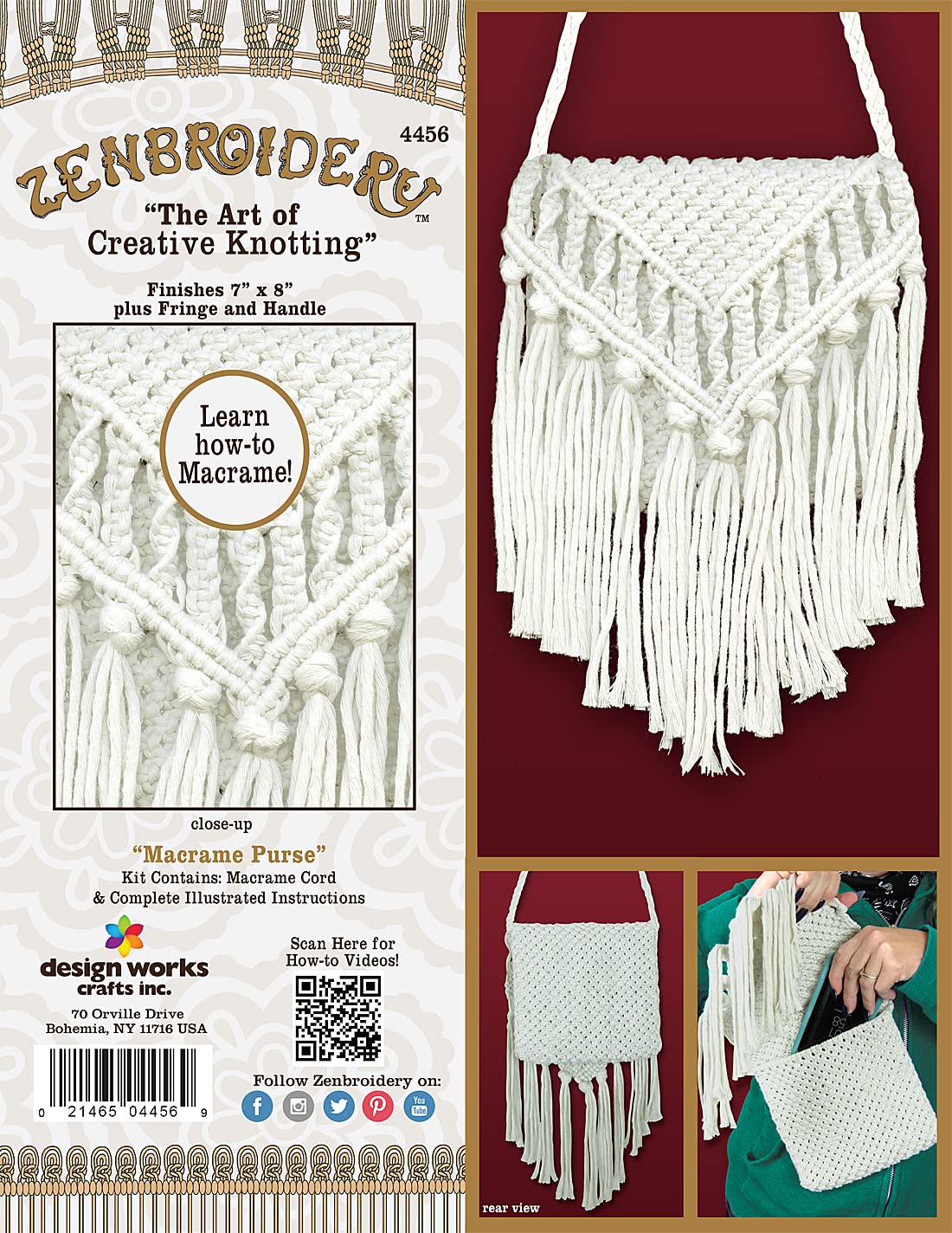 Design Works Crafts Purse Macrame Kit, White