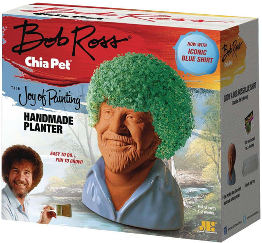 Chia Pet Bob Ross - Blue Shirt - with Seed Pack, Decorative Pottery Planter
