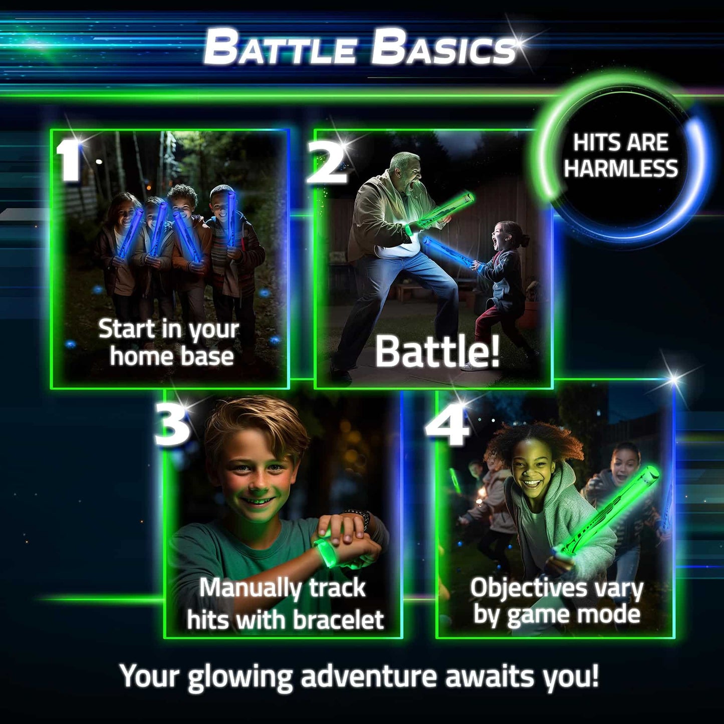Starlux Games Glow Battle Family Pack: A Thrilling, Glowing Sword Game 4-10 Players, Age 8+