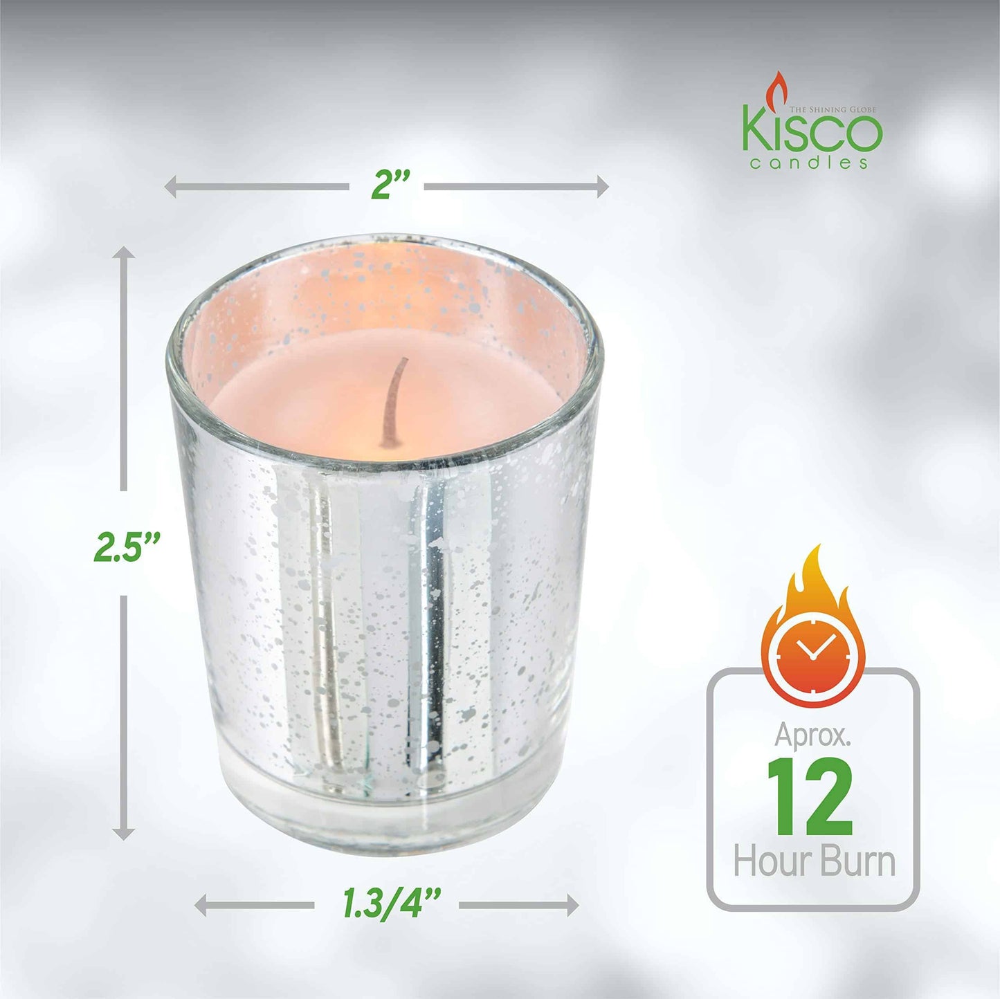 KISCO CANDLES Votive Candles with Holders 24-Pack 8 Hours | Silver Decorative Glass Home Décor | Beautiful Living Room, Kitchen, Bathroom Lighting | Long-Lasting Wax