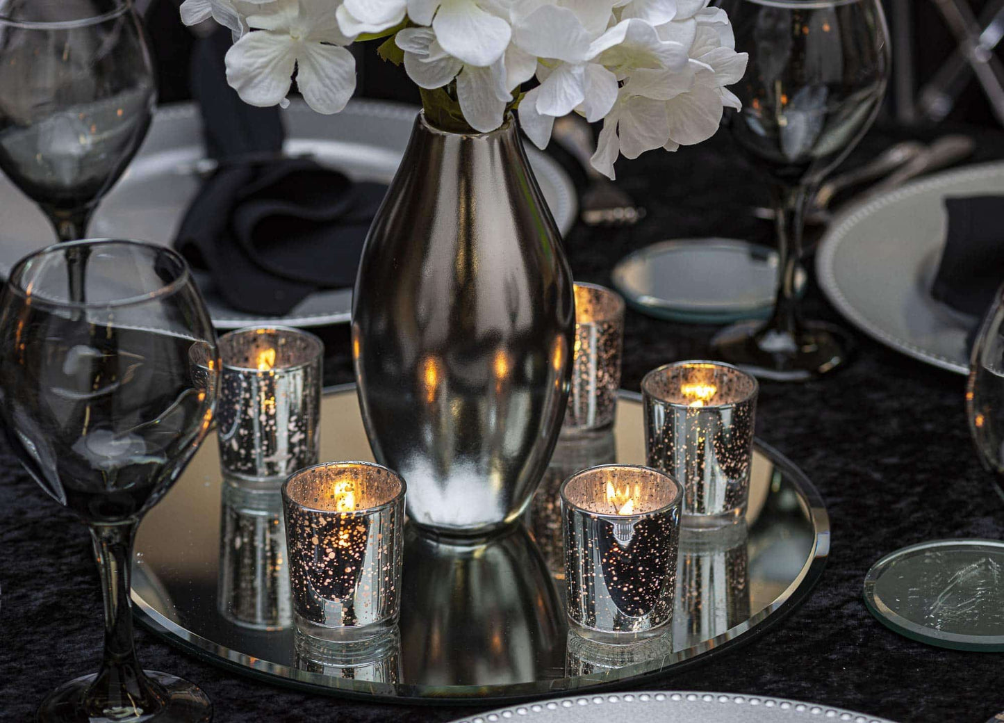 KISCO CANDLES Votive Candles with Holders 24-Pack 8 Hours | Silver Decorative Glass Home Décor | Beautiful Living Room, Kitchen, Bathroom Lighting | Long-Lasting Wax