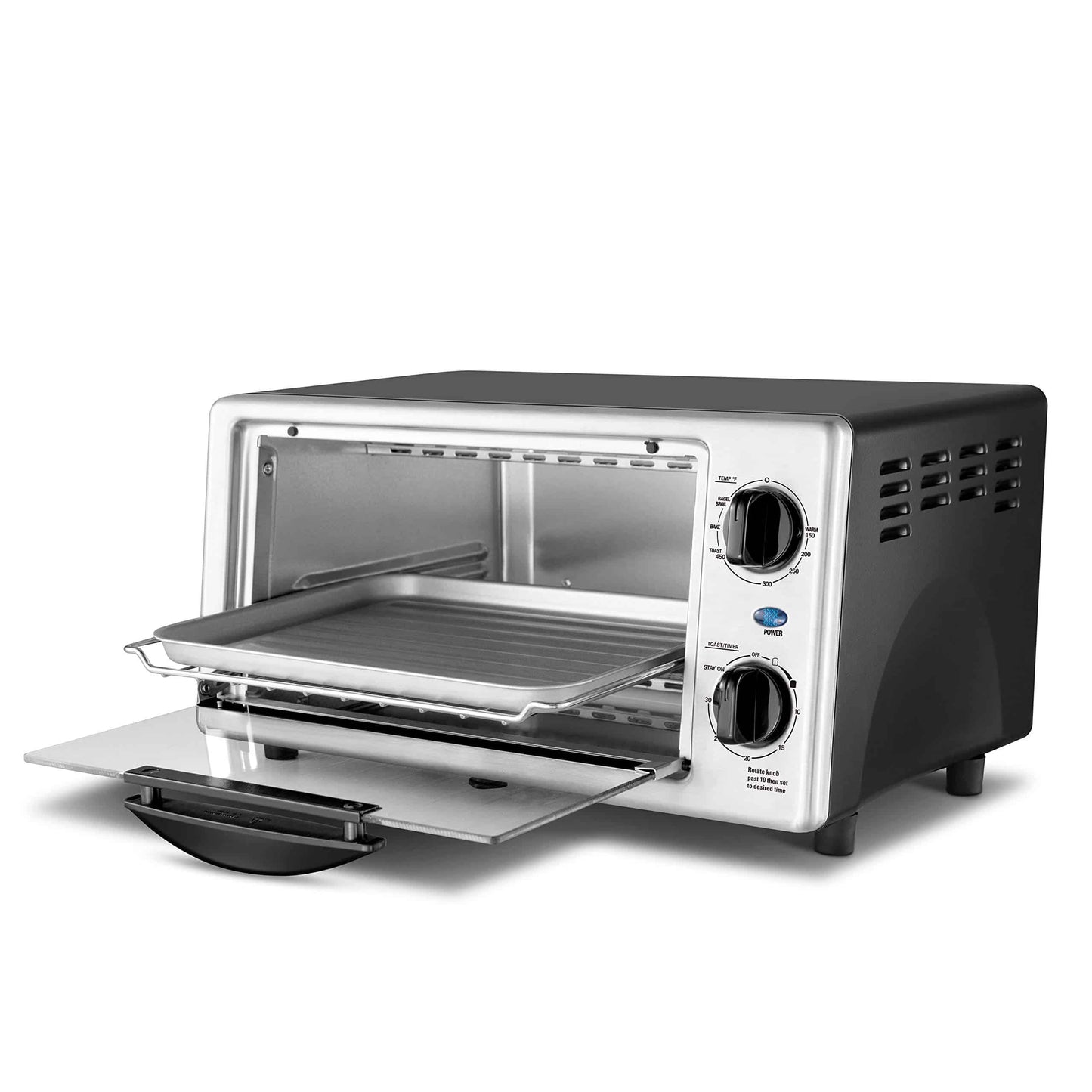 COMFEE Toaster Oven Countertop, 4-Slice, Compact Size, Easy to Control with Timer-Bake-Broil-Toast Setting 1000W Stainless Steel