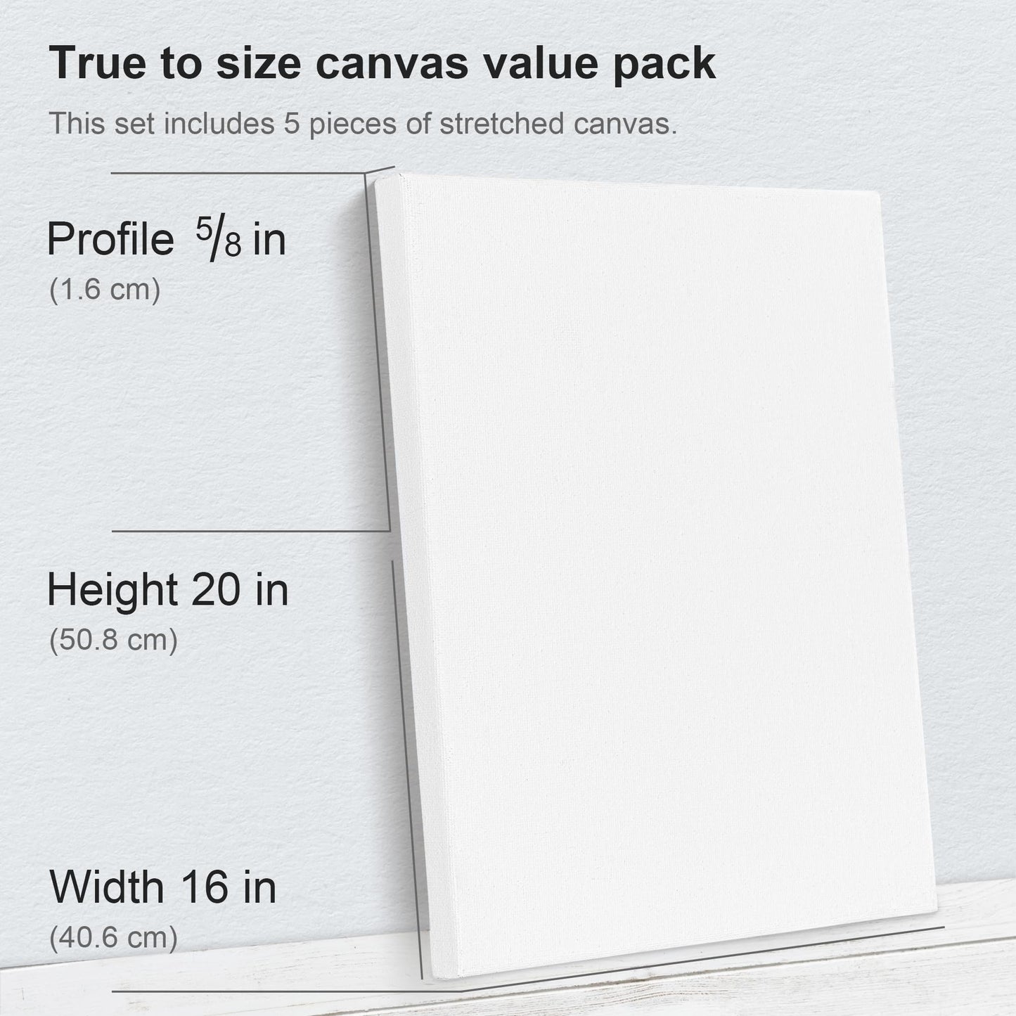 PHOENIX Stretched Canvas for Painting 16x20 Inch/5 Value Pack, 8 Oz Triple Primed 5/8 Inch Profile 100% Cotton White Blank Canvas, Large Framed Canvas for Oil Acrylic & Pouring Art