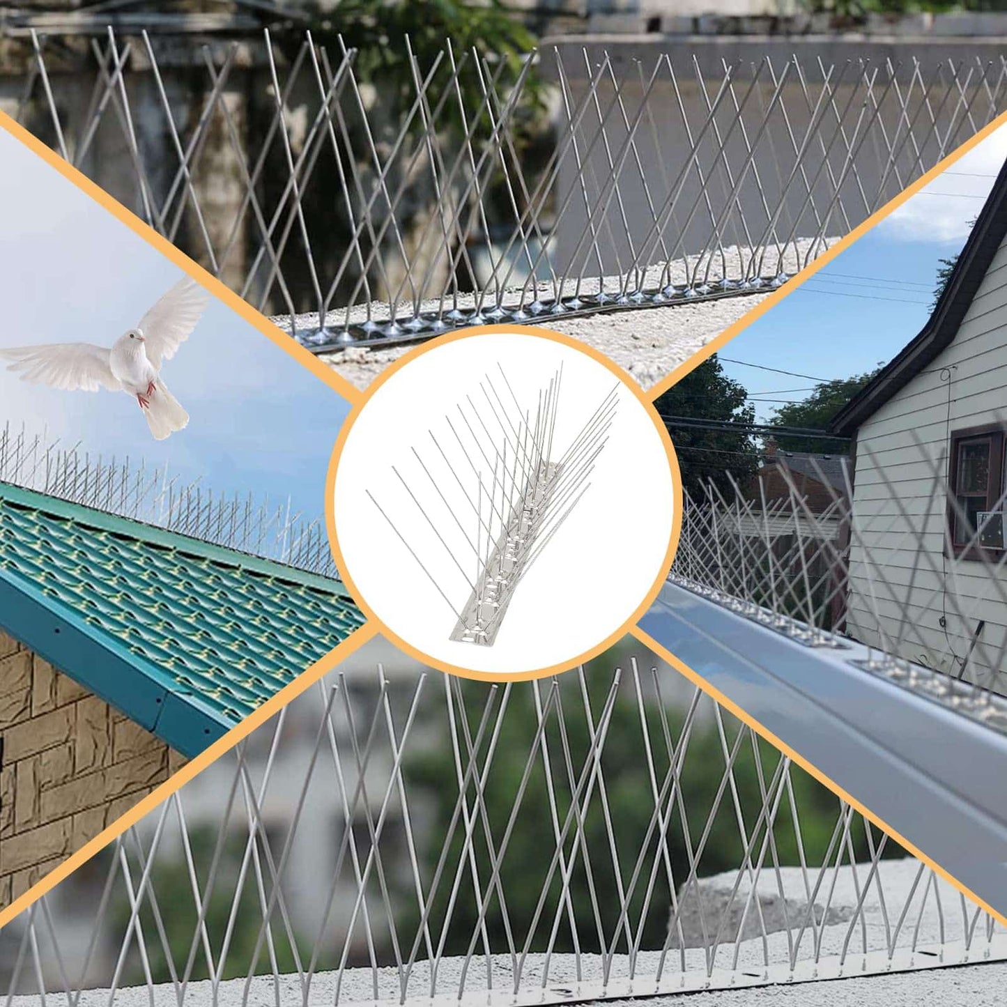 Morsland Anti Bird Spikes, Stainless Steel Bird Deterrent Devices 21 Feet 40 Strips (16 Pack Uninstalled)