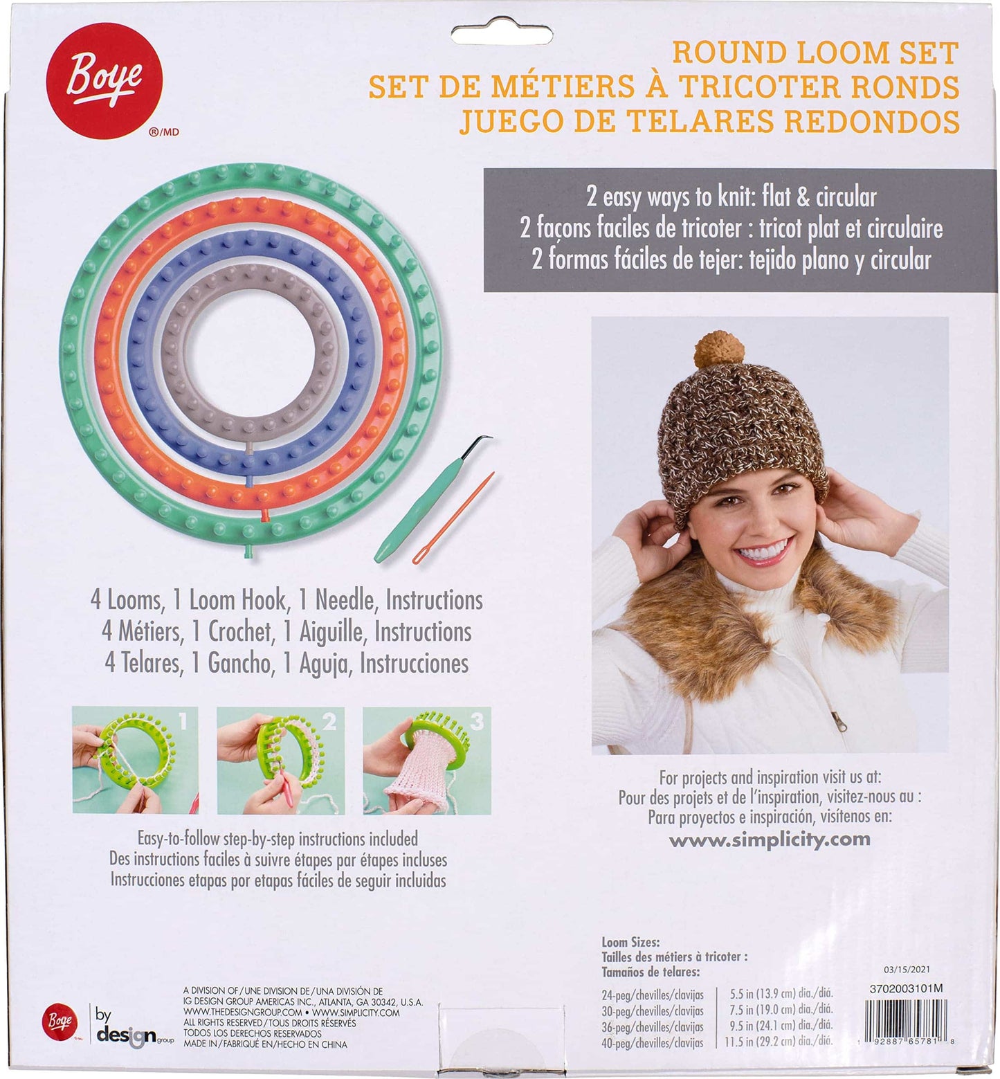 Boye Round Knitting Loom Set, 7pc, 5.5", 7.5", 9.5", and 11.5" D
