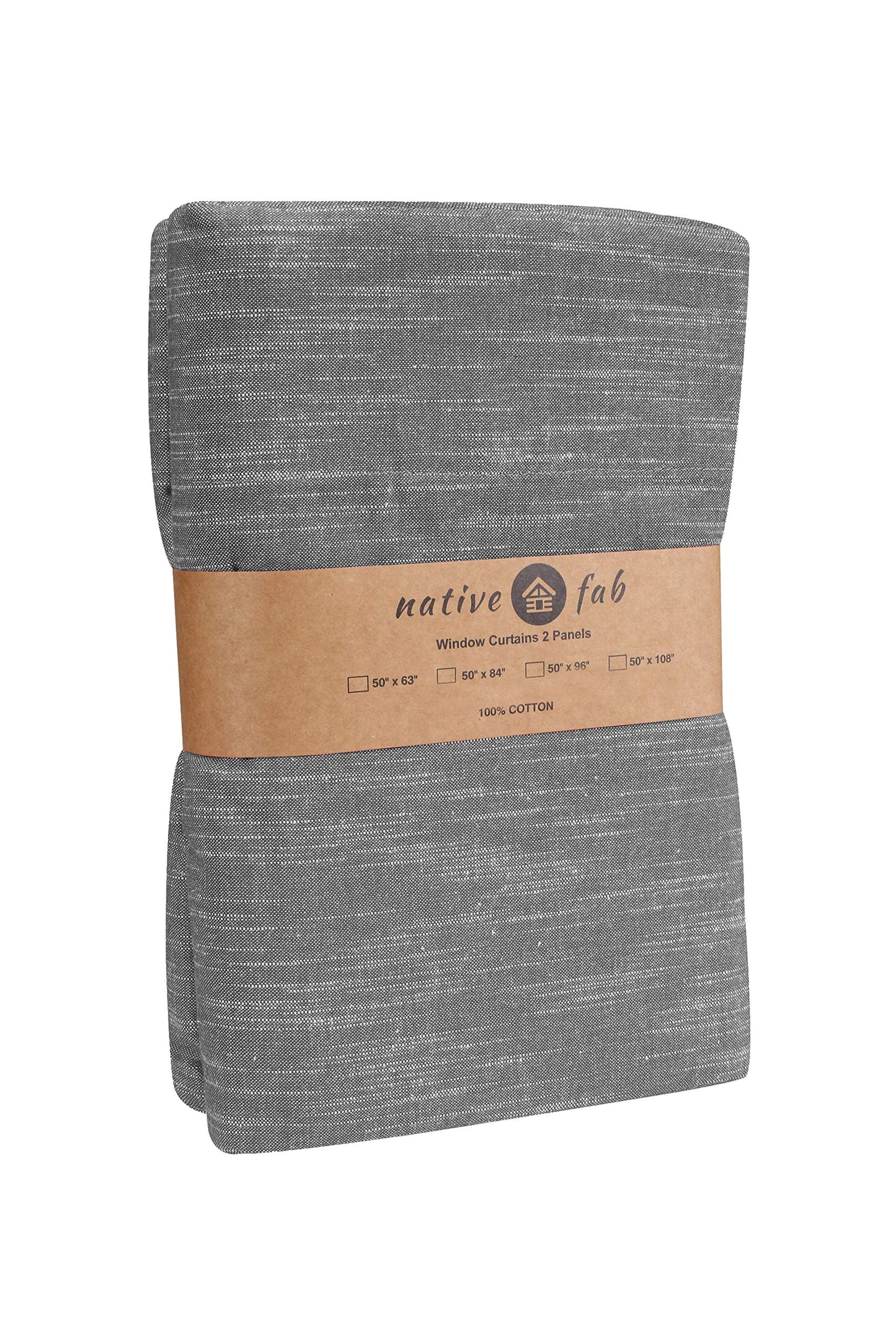 Native Fab Pure Slub Cotton Window Curtains 2 Panels 50x84, Curtains for Bedroom Living Room Kitchen, Farmhouse Curtains 84 Inch Length, Grey