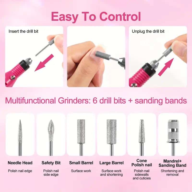 Portable Electric Nail Drill Machine, Manicure Tool Kit with USB, Pink