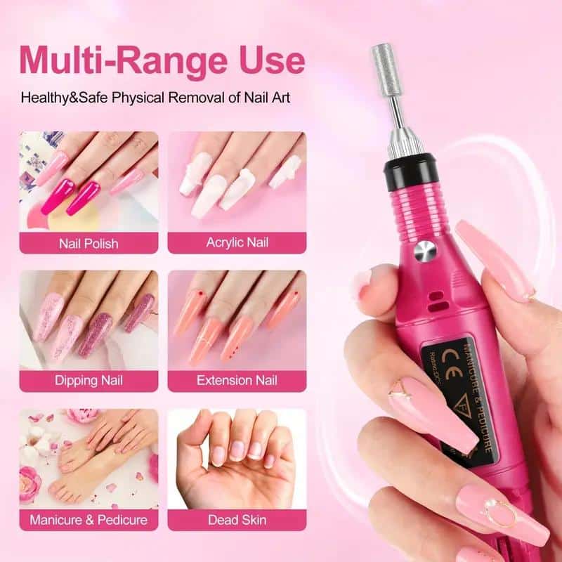 Portable Electric Nail Drill Machine, Manicure Tool Kit with USB, Pink
