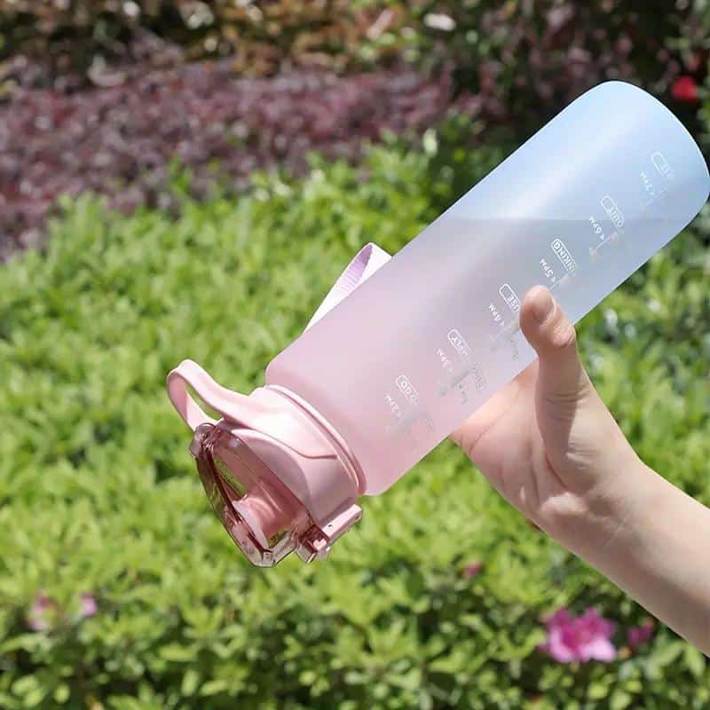 25 oz Water Bottle, Leakproof BPA & Toxic Free, Motivational Water Bottle with Times to Drink and Straw, Fitness Sports Water Bottle with Strap Pink