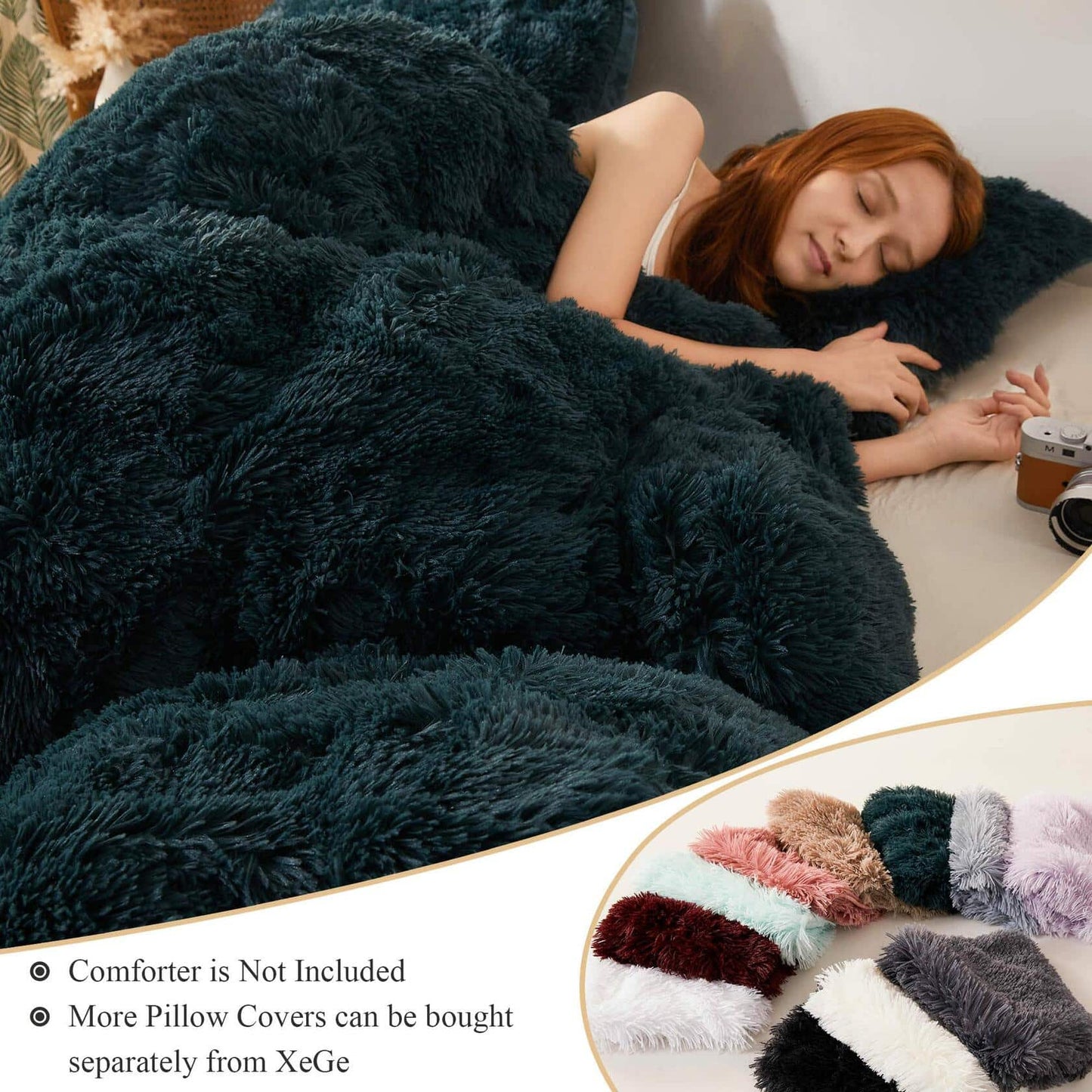 Plush Shaggy Duvet Cover Set, Luxury Ultra Soft Crystal Velvet Fluffy Bedding Sets 3 Pieces(1 Furry Faux Fur Comforter Cover + 2 Fuzzy Faux Fur Pillowcases) Zipper Closure