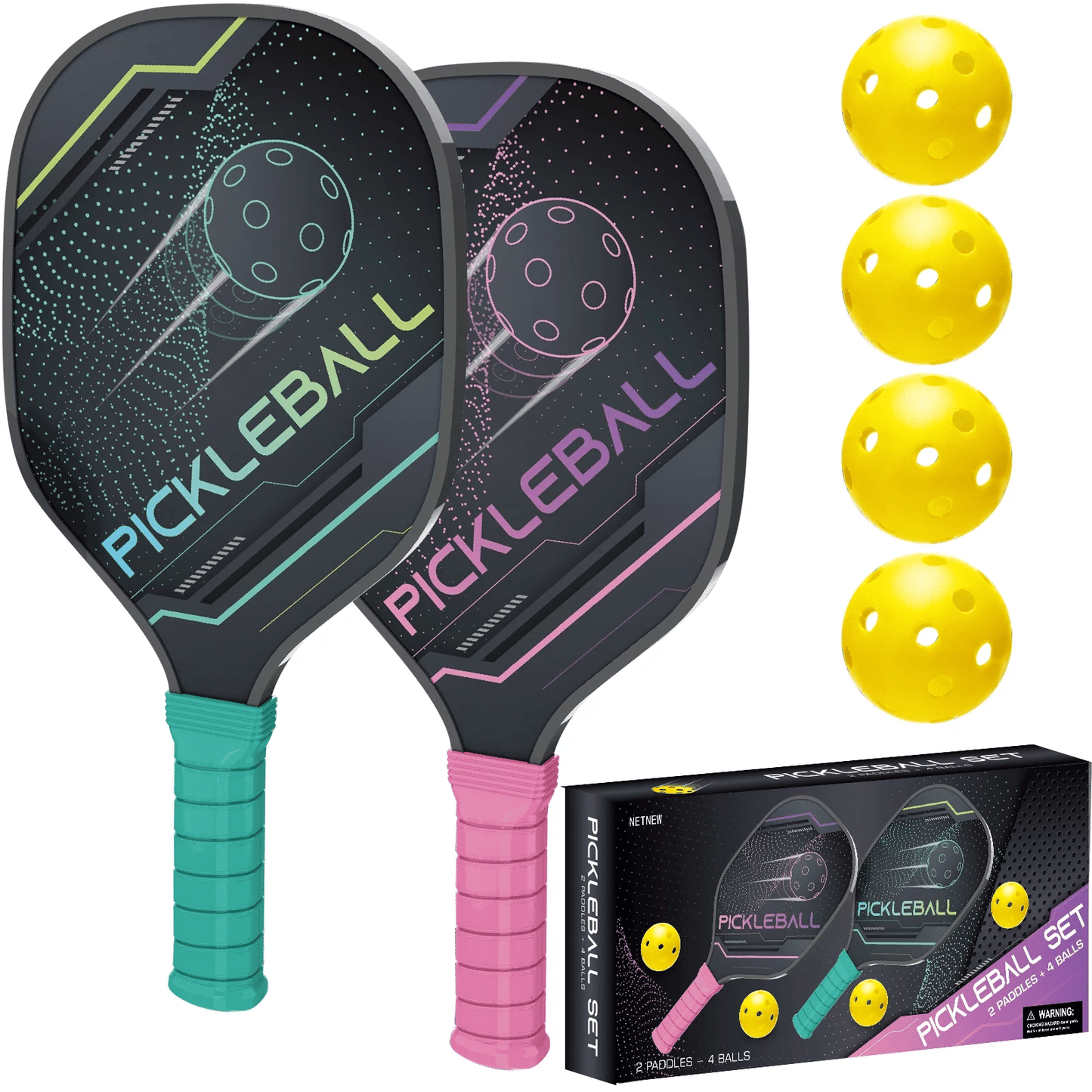 Pickleball Paddles Pickleball Set of 2 Paddles, 4 Indoor Outdoor Pickleball Ball