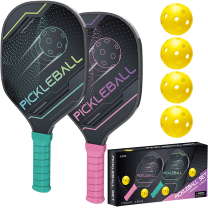 Pickleball Paddles Pickleball Set of 2 Paddles, 4 Indoor Outdoor Pickleball Ball
