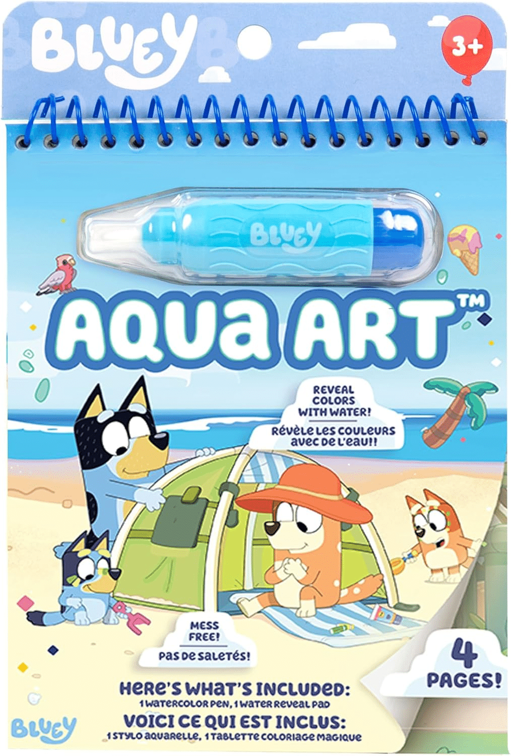 Bluey Aqua Art - Reusable Water Reveal Activity Pages with Water Pen for No-Mess Drawing and Coloring