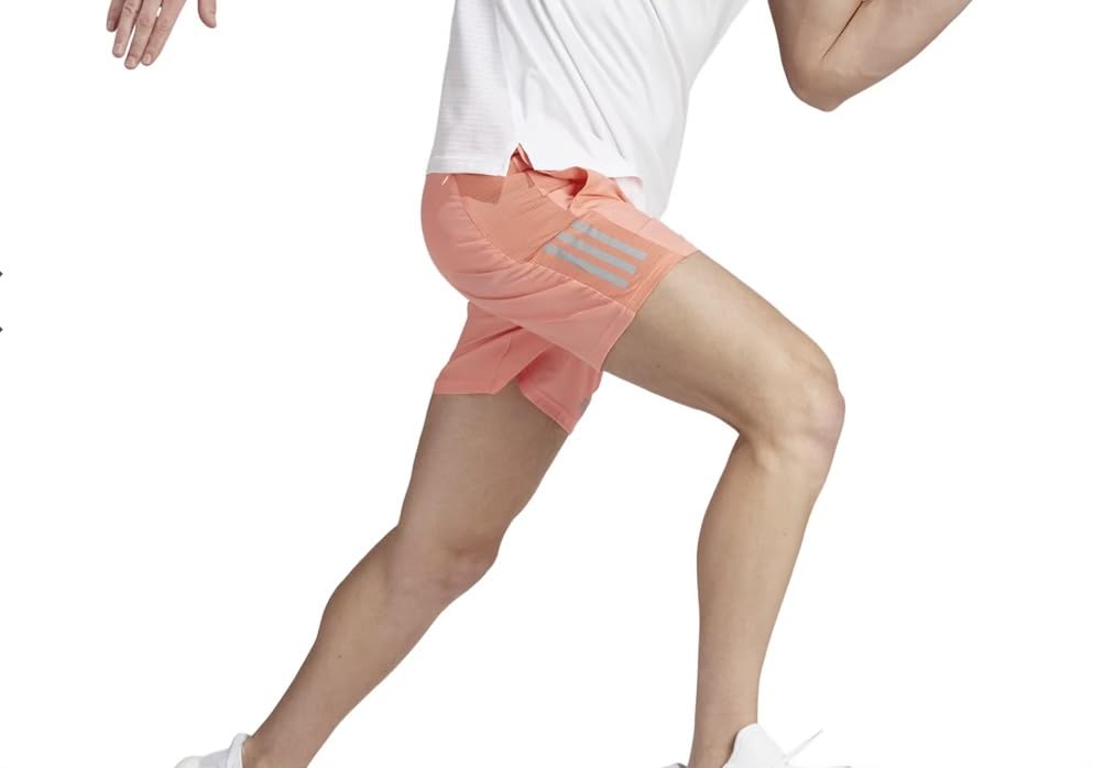adidas Men's Own The Run Shorts, Coral Fusion/Reflective Silver, Large 5 inches