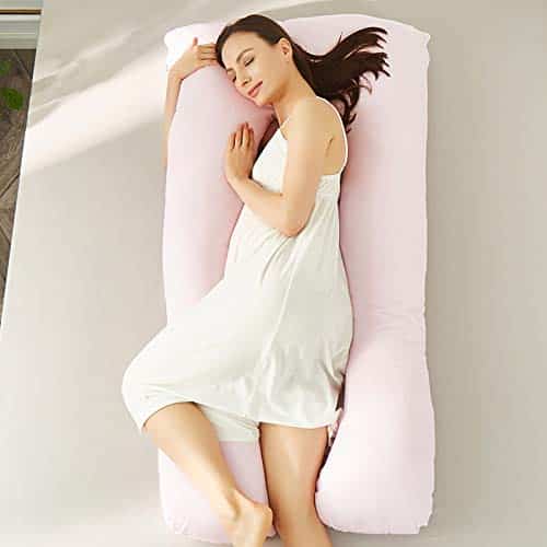 N++A Soft Cotton Pregnancy Pillow for Indoor/Outdoor Leisure Full Body Pillow and Contoured U-Shape Design for Back/Body Support (PP Cotton-Pink)