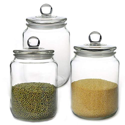 Glass Jars,Candy Jar with Lid For Household,Food Grade Clear Jars - 1/2 Gallon (3 Pack)