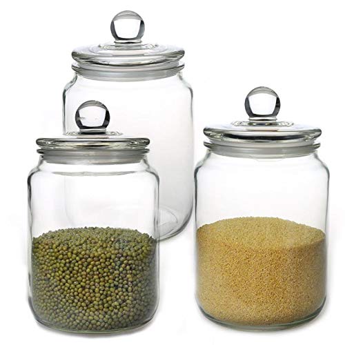 Glass Jars,Candy Jar with Lid For Household,Food Grade Clear Jars - 1/2 Gallon (3 Pack)