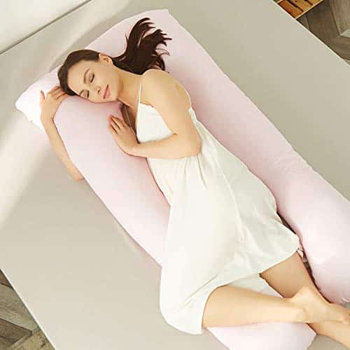 N++A Soft Cotton Pregnancy Pillow for Indoor/Outdoor Leisure Full Body Pillow and Contoured U-Shape Design for Back/Body Support (PP Cotton-Pink)