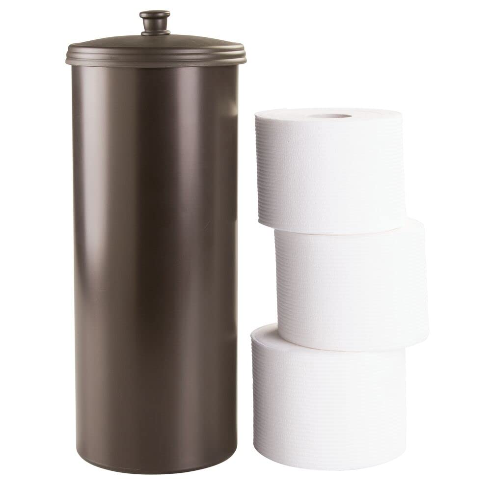 mDesign Modern Plastic Bathroom Storage and Cleaning Accessory Set - Includes Bowl Brush, 3-Roll Toilet Paper Canister with Lid, Wastebasket Trash Can/Garbage Bin - 3 Pieces - Bronze