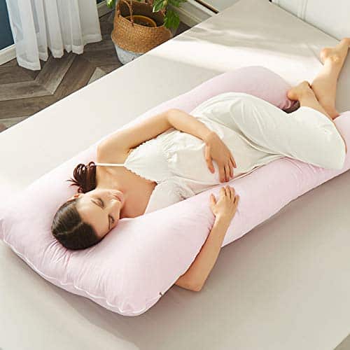 N++A Soft Cotton Pregnancy Pillow for Indoor/Outdoor Leisure Full Body Pillow and Contoured U-Shape Design for Back/Body Support (PP Cotton-Pink)