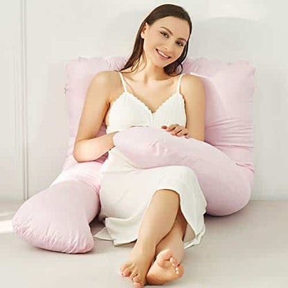 N++A Soft Cotton Pregnancy Pillow for Indoor/Outdoor Leisure Full Body Pillow and Contoured U-Shape Design for Back/Body Support (PP Cotton-Pink)