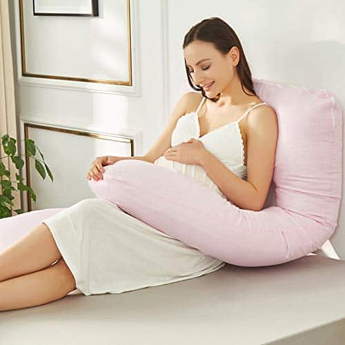 N++A Soft Cotton Pregnancy Pillow for Indoor/Outdoor Leisure Full Body Pillow and Contoured U-Shape Design for Back/Body Support (PP Cotton-Pink)