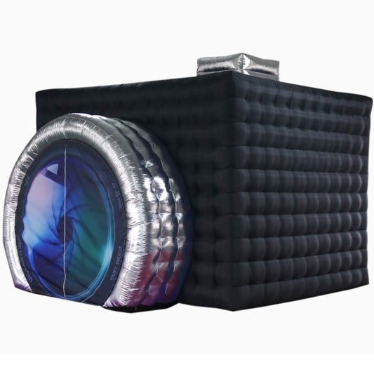 Inflatable Photo Booth Enclosure(External Black & Internal White, 11.5x9.2x8.2ft) Camera Shaped Inflatable Cube Tent with Blower, Photo Booth Backdrop for Wedding, Event, Show, Exhibition