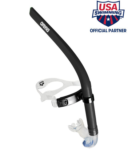 Arena Unisex Swim Snorkel III for Adults, Lap Swimming and Training Snorkel, Black, One Size