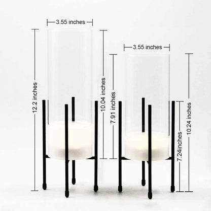 Flower Vase for Decor, Glass Table Vase Set for Flowers Plants, Clear Vase with Black Stand, Modern Decorative with Timer LED Lights Battery Operated Set of 2