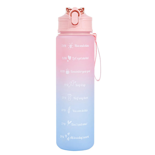 25 oz Water Bottle, Leakproof BPA & Toxic Free, Motivational Water Bottle with Times to Drink and Straw, Fitness Sports Water Bottle with Strap Pink
