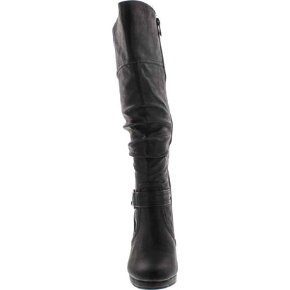 TOP Moda Womens Page-65 Knee High Round Toe Lace-Up Slouched High Heel Boots