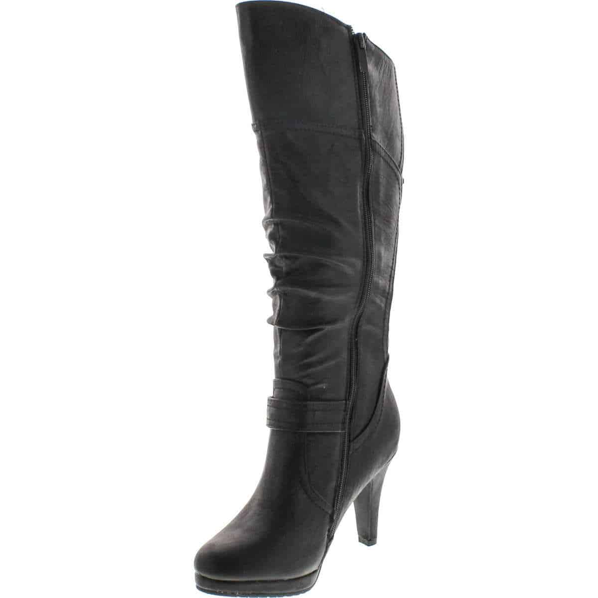 TOP Moda Womens Page-65 Knee High Round Toe Lace-Up Slouched High Heel Boots
