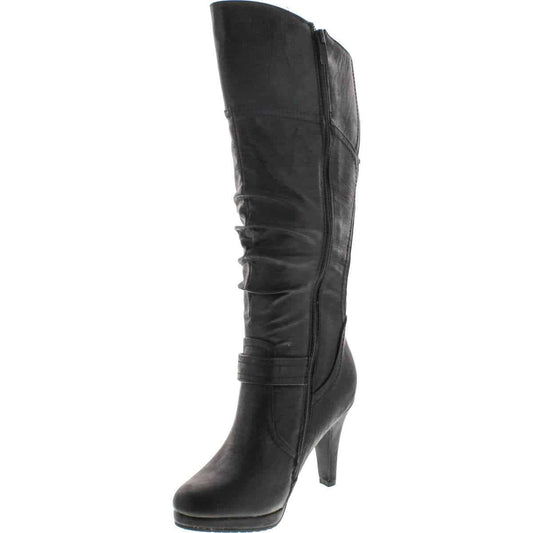 TOP Moda Womens Page-65 Knee High Round Toe Lace-Up Slouched High Heel Boots