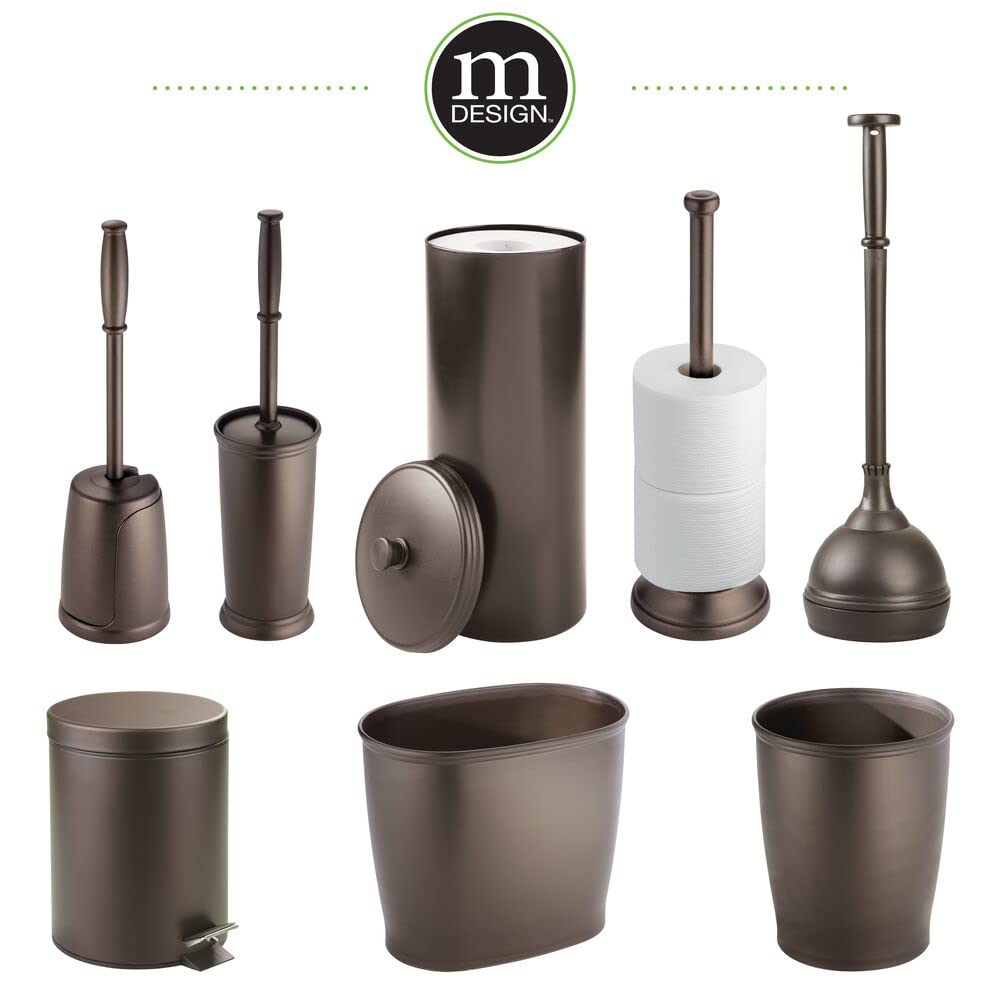 mDesign Modern Plastic Bathroom Storage and Cleaning Accessory Set - Includes Bowl Brush, 3-Roll Toilet Paper Canister with Lid, Wastebasket Trash Can/Garbage Bin - 3 Pieces - Bronze