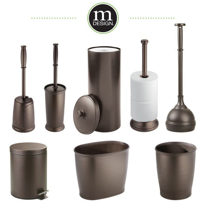 mDesign Modern Plastic Bathroom Storage and Cleaning Accessory Set - Includes Bowl Brush, 3-Roll Toilet Paper Canister with Lid, Wastebasket Trash Can/Garbage Bin - 3 Pieces - Bronze