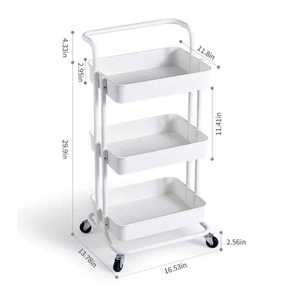 Micoe Utility Carts with Wheels, Practical Handle and ABS Storage Basket, 3 Tier Rolling Cart Organizer, White, H-T001W
